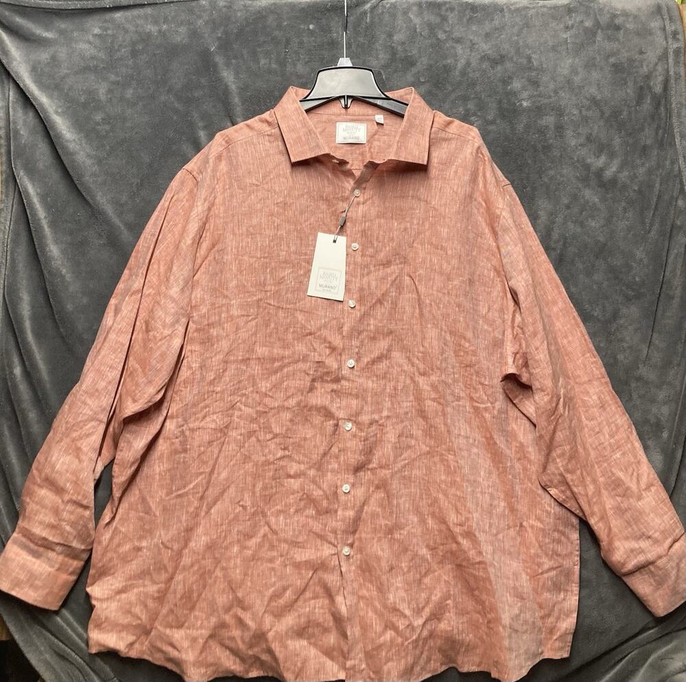 NEW Murano Baird McNutt 100% Linen Long Sleeve Button Shirt 3XB Rust Beach